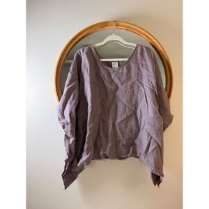 Match Point Poncho Top Women Large Mauve Excellent Linen Side Tie Boho Kaftan